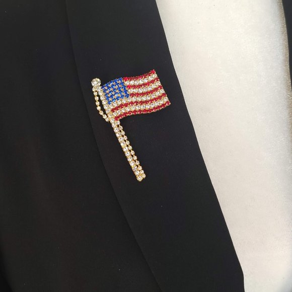Vintage Red, White & Blue Rhinestone Flag Pin Brooch - Picture 2 of 6